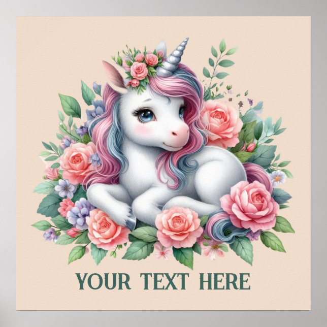 Cute Fantasy unicorn lovers add text  Poster (Front)
