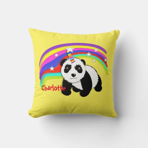 Cute Fantasy Unicorn Panda Themed Throw Pillow