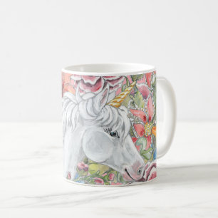 Cute Fantasy Unicorn Pink Tropical Floral Girly Coffee Mug