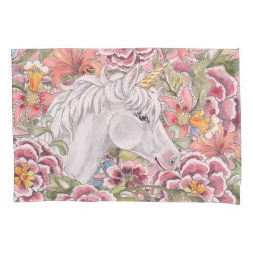 Cute Fantasy Unicorn Pink Tropical Magical Girly Pillow Case