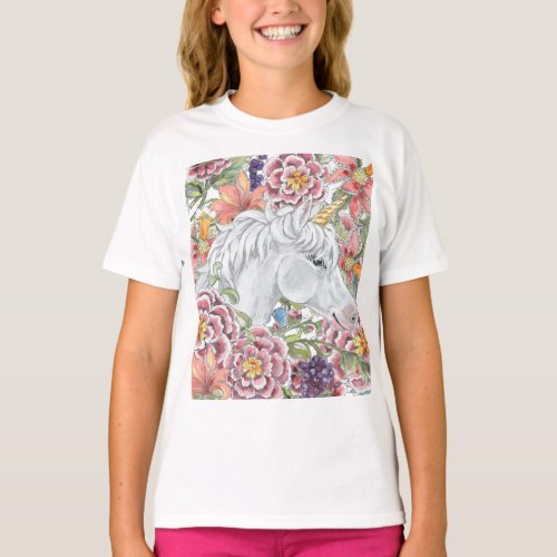 Cute Fantasy Unicorn Pink Tropical Magical Girly T_Shirt