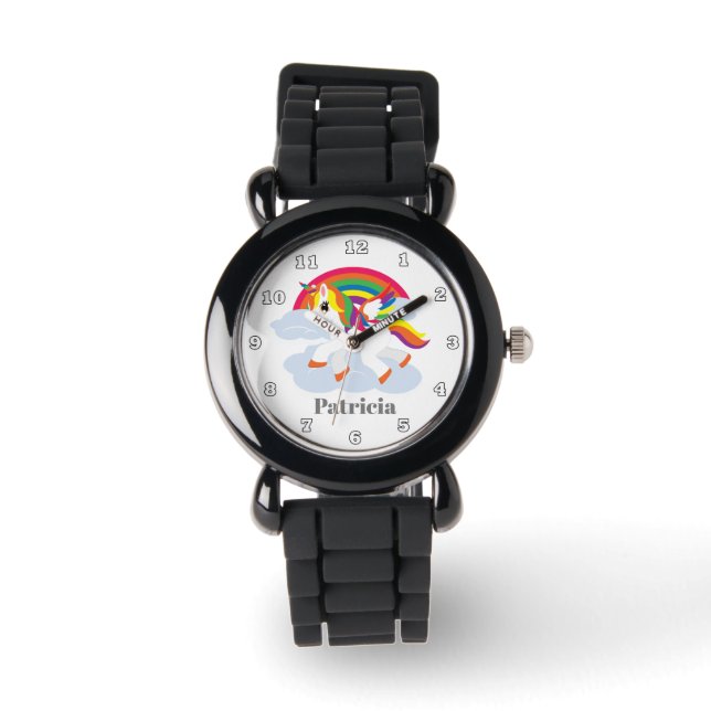 Cute fantasy unicorn rainbow add name watch (Front)