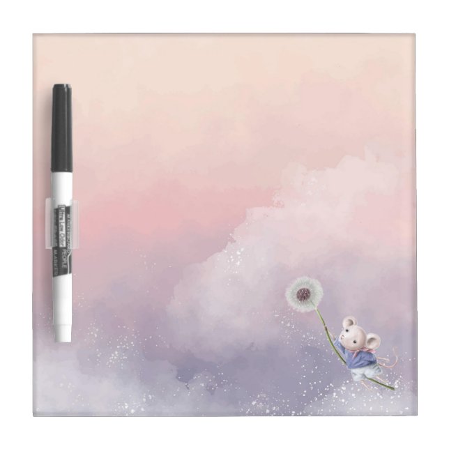  Cute Fantasy Watercolor Mouse Dandelion Flying  Dry Erase Board (Front)