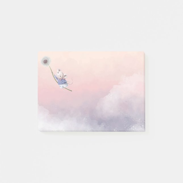  Cute Fantasy Watercolor Mouse Dandelion Flying  Post-it Notes (Front)