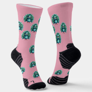 Cute Fantasy whimsical Blue Peacock,Crew Socks