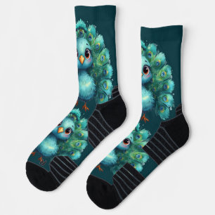 Cute Fantasy whimsical Blue Peacock Socks