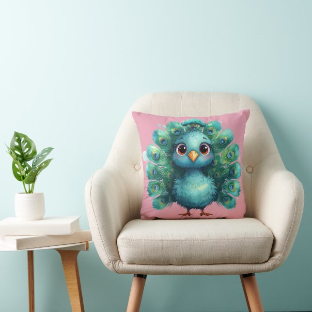 Cute Fantasy whimsical Blue Peacock Throw Pillow (Chair)