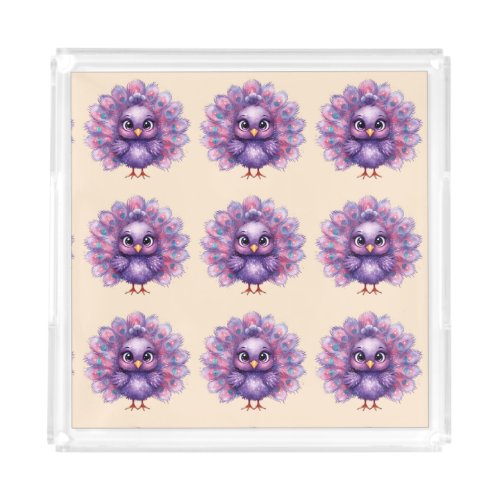 Cute Fantasy whimsical Lilac Peacock Acrylic Tray