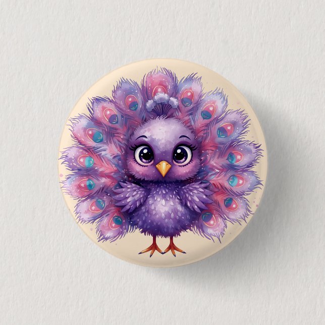 Cute Fantasy whimsical Lilac Peacock  Button (Front)