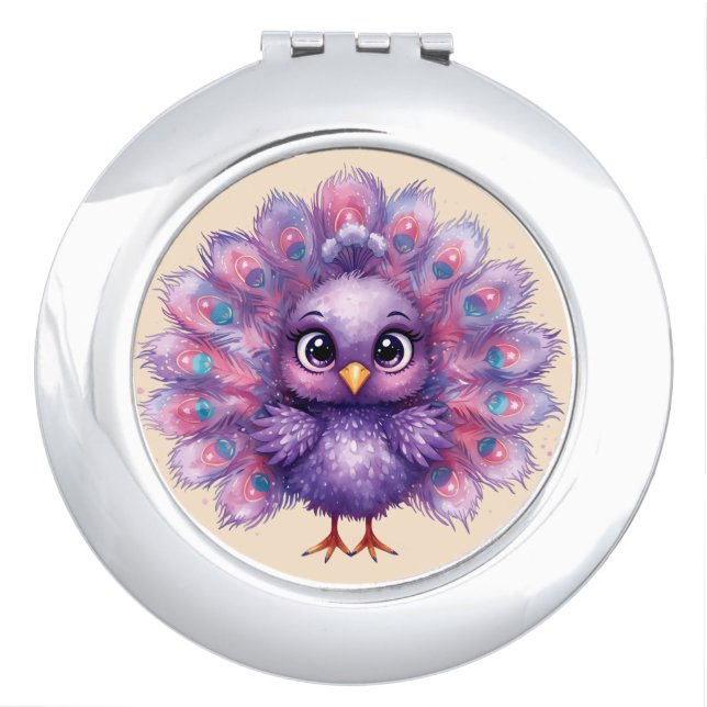 Cute Fantasy whimsical Lilac Peacock  Compact Mirror (Front)