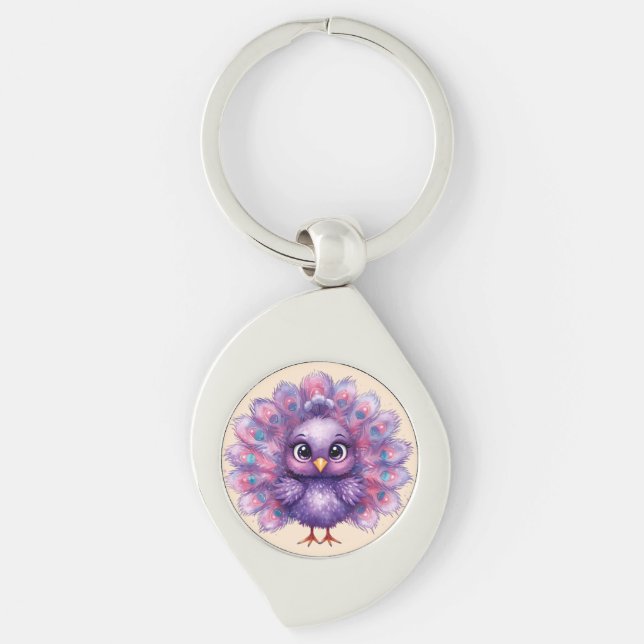 Cute Fantasy whimsical Lilac Peacock  Keychain (Front)