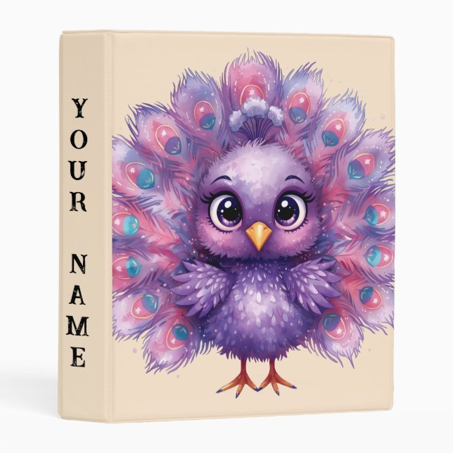 Cute Fantasy whimsical Lilac Peacock  Mini Binder (Front/Spine)