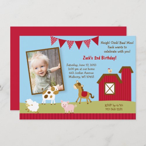 Cute Farm Animal 1st Birthday Invitation