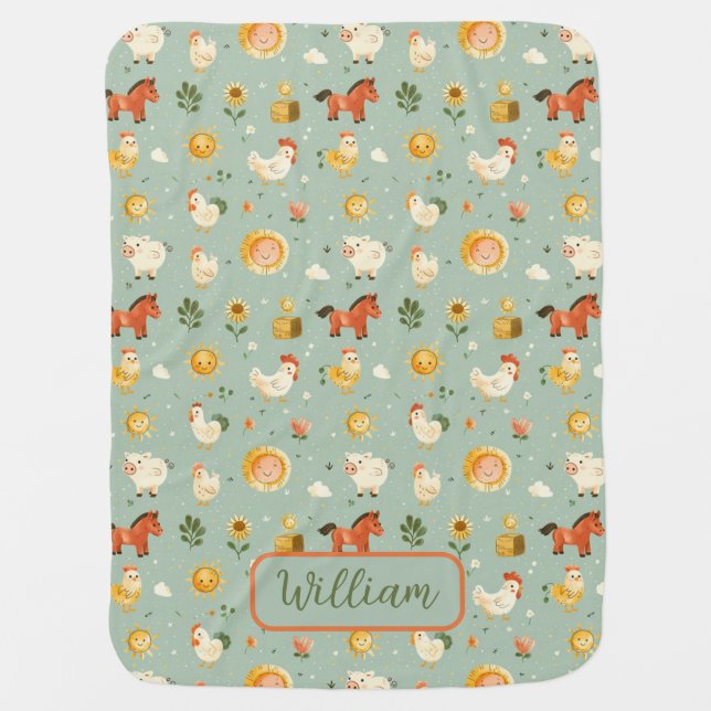 Cute Farm Animal Baby Blank Boy or Girl  Blanket (Front)