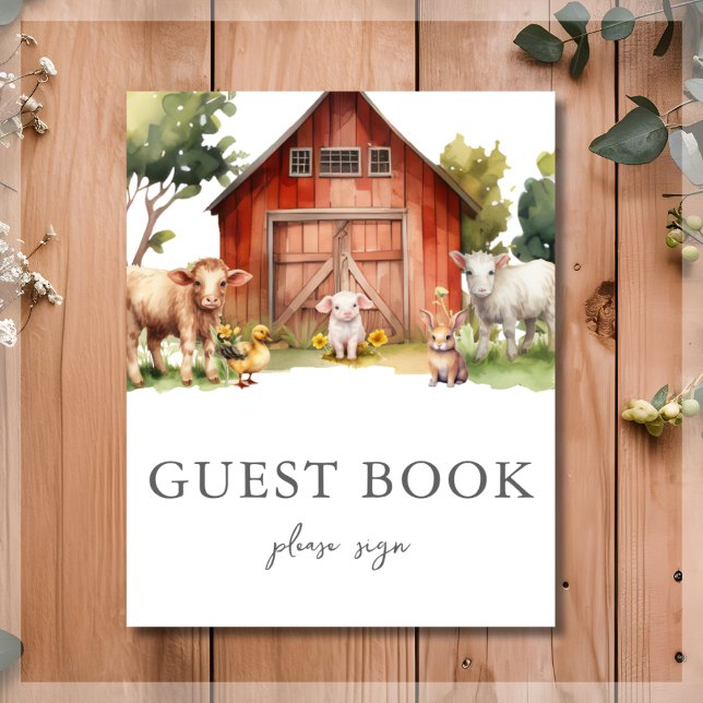 Cute Farm Animal Barn Baby Shower Guest Book Sign (Creator Uploaded)