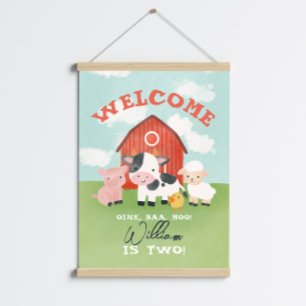 Cute Farm Animal Barnyard 2nd Birthday Welcome Poster