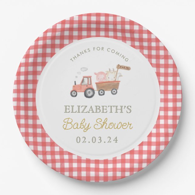 Cute Farm Animal Barnyard Baby Shower Paper Plates (Front)