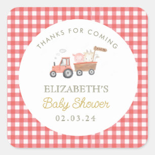 Cute Farm Animal Barnyard Baby Shower Square Sticker