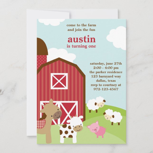 Cute Farm Animal Birthday Invitations (Front)