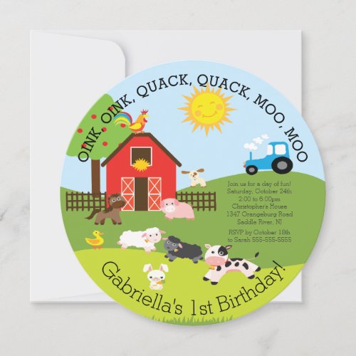 Cute Farm Animal Birthday Party Invitation Invitations