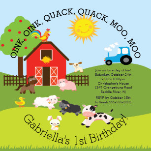 farm animal birthday invitations zazzle