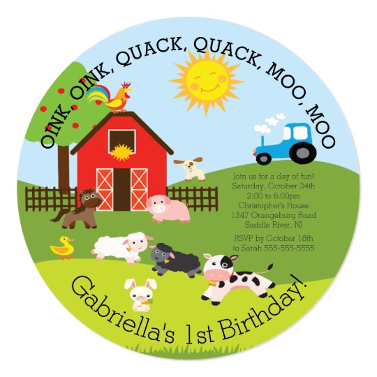 cute farm animal birthday party invitation zazzle com