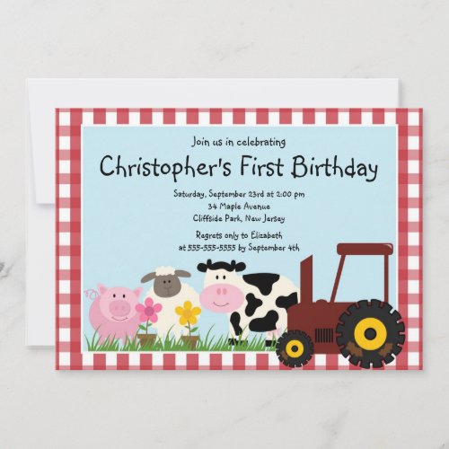 Cute Farm Animal Birthday Party Invitations