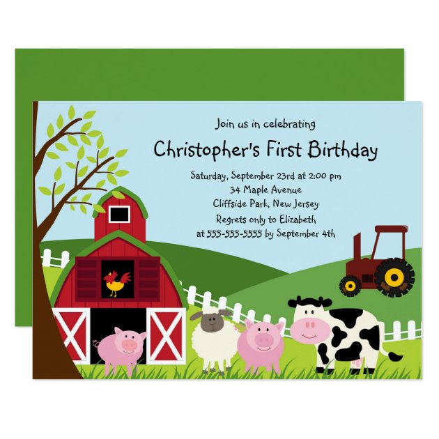 Cute Farm Animal Birthday Party Invitations