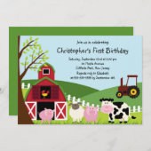 Cute Farm Animal Birthday Party Invitations (Front/Back)