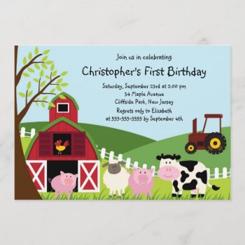 Cute Farm Animal Birthday Party Invitations by alleventsinvitations at Zazzle
