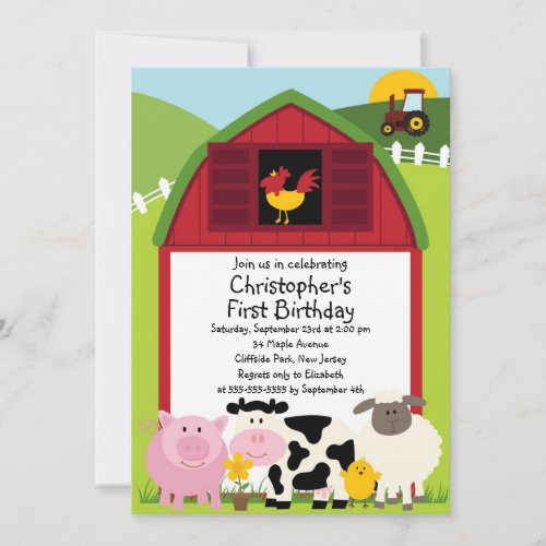 Cute Farm Animal Birthday Party Invitations