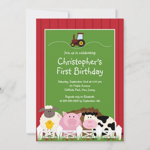 Cute Farm Animal Birthday Party Invitations
