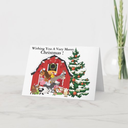 Cute Farm Animal Christmas Barn Holiday Card