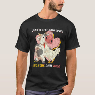 Cute Farm Animal Cow  Farmer Girls Women Chicken T-Shirt