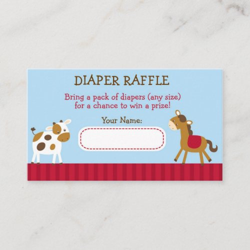 Cute Farm Animal Diaper Raffle Tickets Enclosure Card
