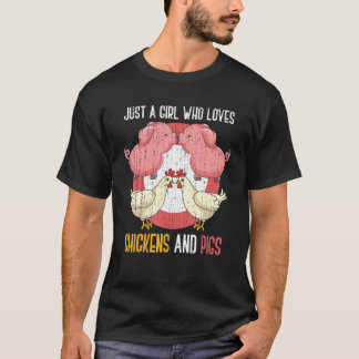 Cute Farm Animal Farmer Girls Women Pig Chicken T-Shirt
