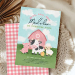 Cute Farm Animal Girl Barnyard 2nd Birthday Invitation<br><div class="desc">Celebrate your girls 2nd birthday with this cute farm animal barnyard invitation featuring a watercolor style pink barn, baby pig, cow, sheep, and chick. Fun and colorful, with “Oink, Baa, Moo – [Name] is turning two!” on the front and classic pink gingham on the back. Perfect for a toddler’s farm...</div>