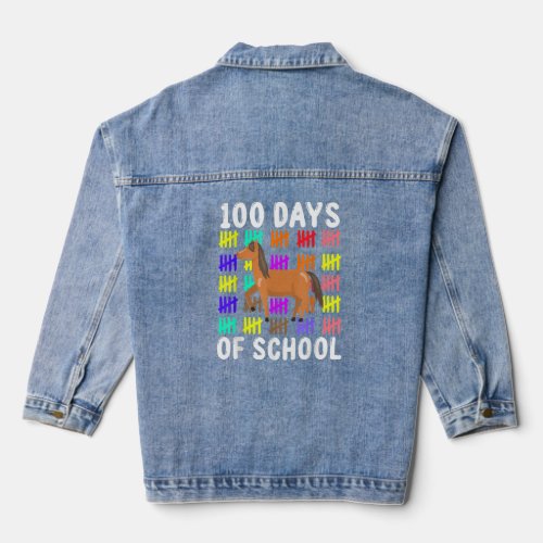 Cute Farm Animal Horse Cute Student Gift 100 Days  Denim Jacket