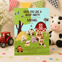Cute Farm Animal Kid Barnyard Birthday