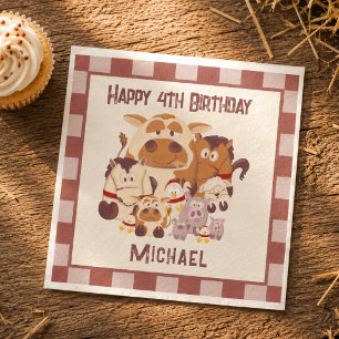 Cute Farm Animal Kid Barnyard Birthday Napkins