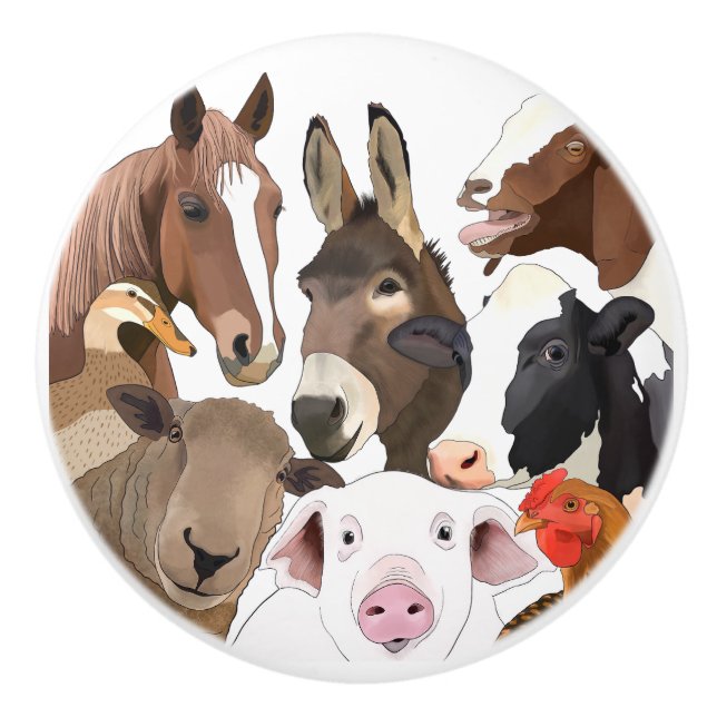 Cute Farm Animal Portrait  Ceramic Knob (Front)