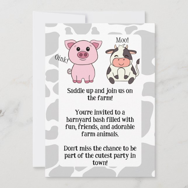 Cute Farm Animal Themed Birthday Invitation (Front)