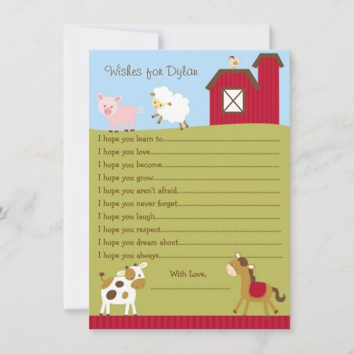 Cute Farm Animal Wishes For Baby Advice Card