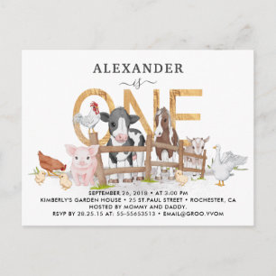 Cute Farm Animals 1st Birthday Invitation Postcard