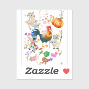 Cute farm animals and pretty flowers sticker