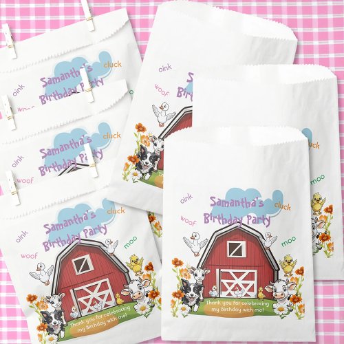 Cute Farm Animals and Red Barn Birthday Party Favor Bag