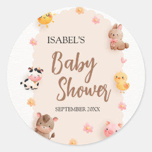 Cute Farm Animals Baby Shower Classic Round Sticker