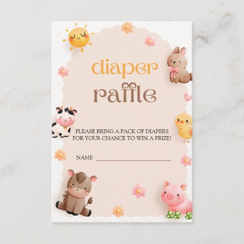 Cute Farm Animals Baby Shower Diaper Raffle Ticket Enclosure Card