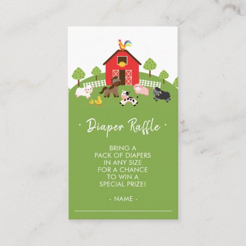 Cute Farm Animals Baby Shower Diaper Raffle Ticket Enclosure Card