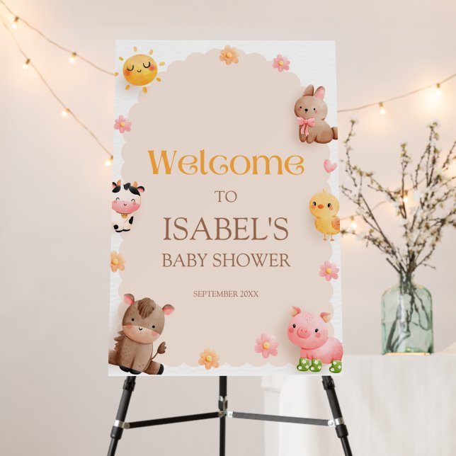 Cute Farm Animals Baby Shower Foam Board (In Situ (Stand))